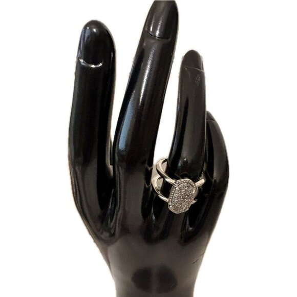 Kendra Scott Silver Rodium Plated Platinum Drusy Oval & Open Elyse Ring-Size-6 - Picture 4 of 7